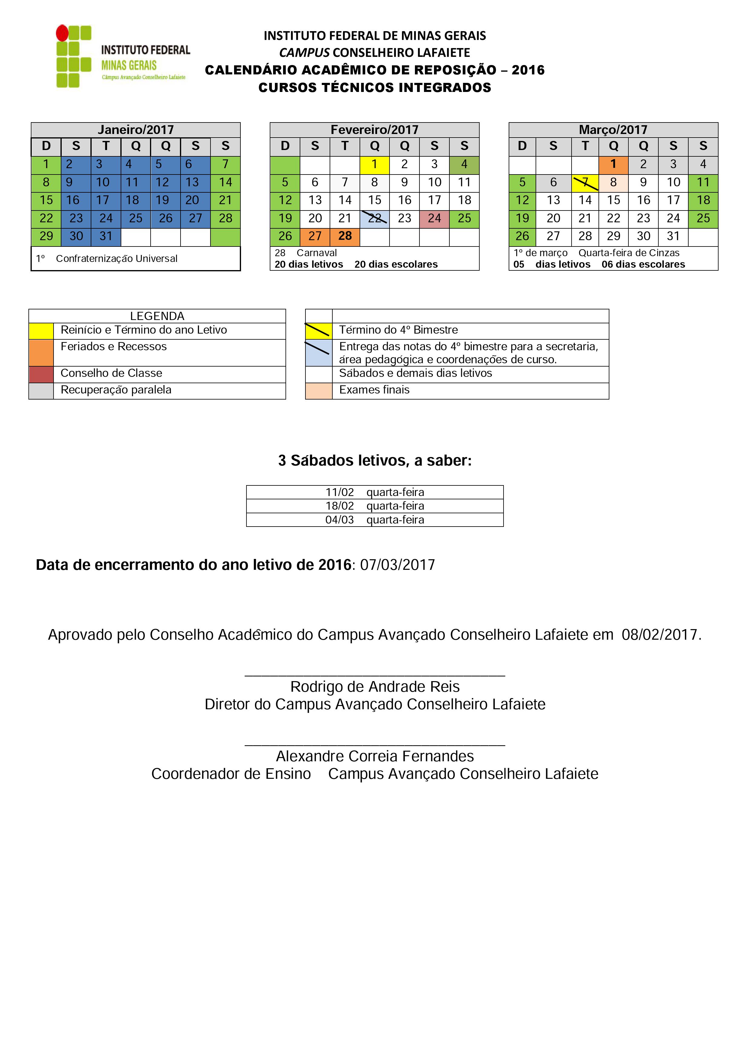 calendário reposição 2016.2