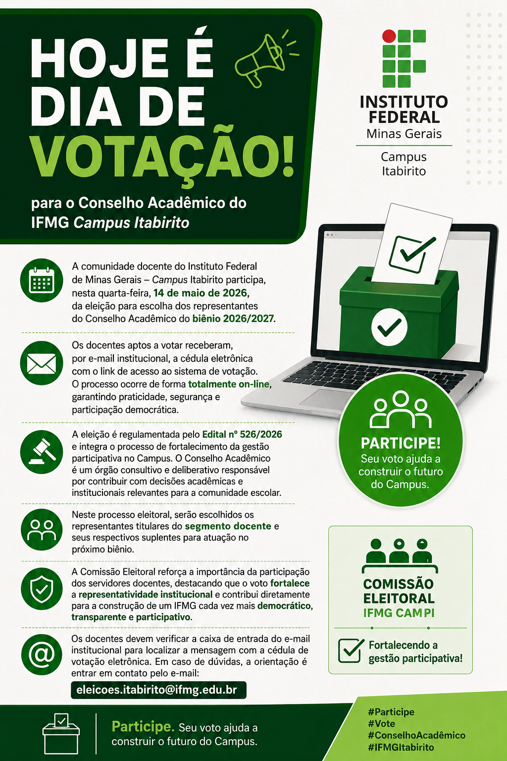 Hoje é dia de votação para o Conselho Acadêmico do IFMG Campus Itabirito